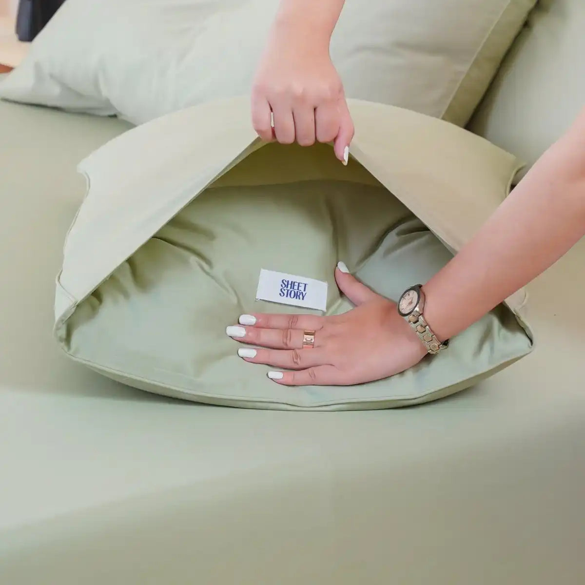 Ella Cotton - Sage Green Pillowcases Pair