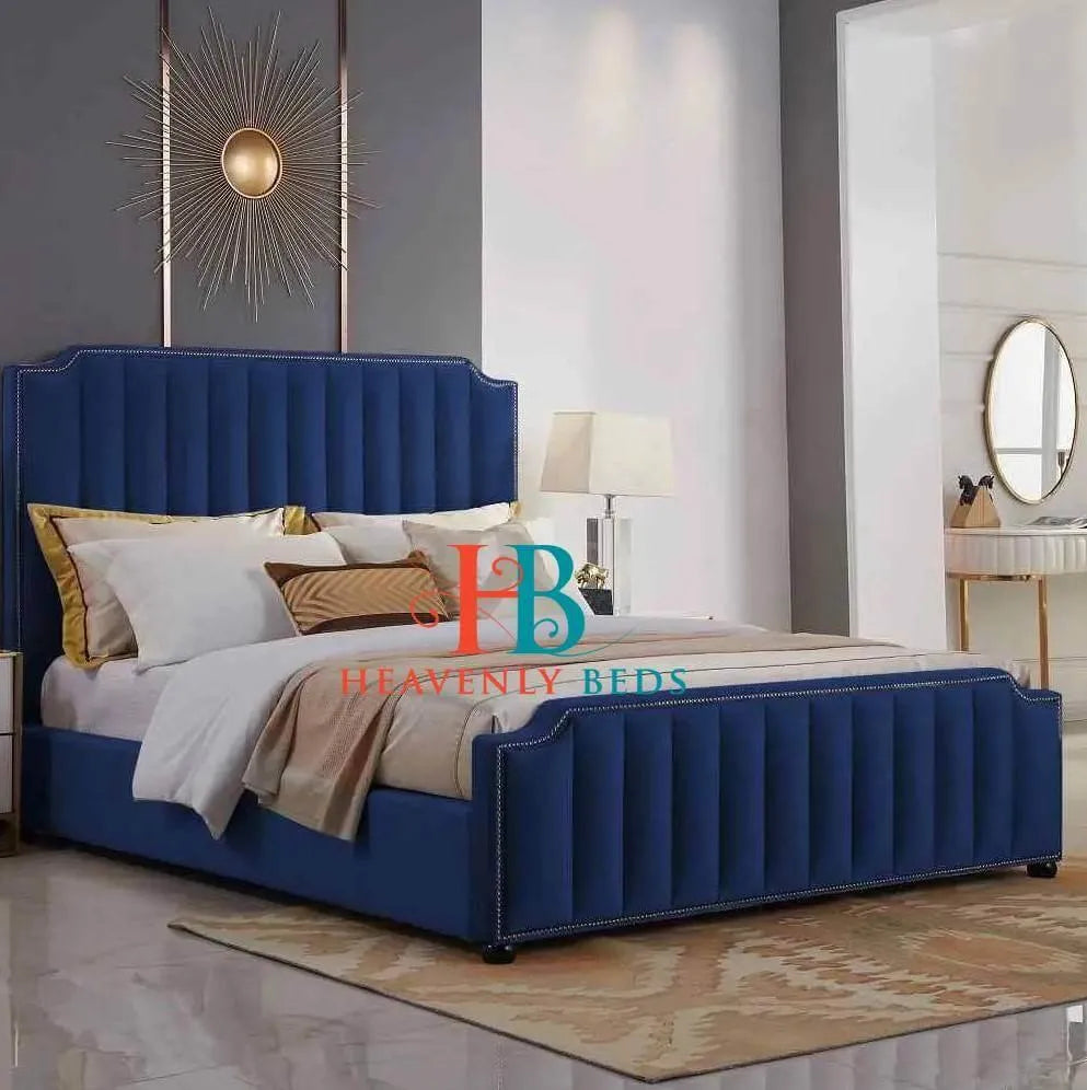 5ft Kingsize Sleigh Bed Frame in blue plush velvet