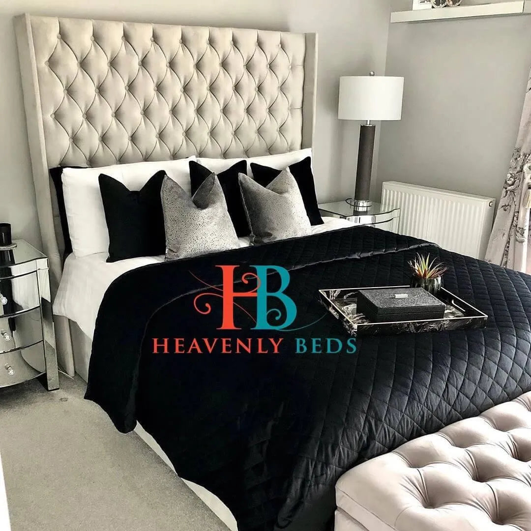 Curved Wingback Bed Frame in Cream Plush - King size