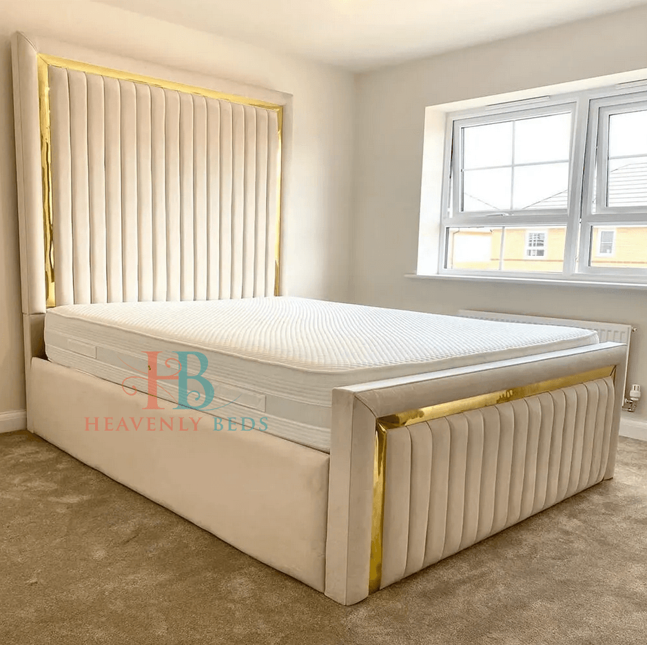 Gale Gold Panel Storage Bed Frame 5ft Kingsize Cream Velvet