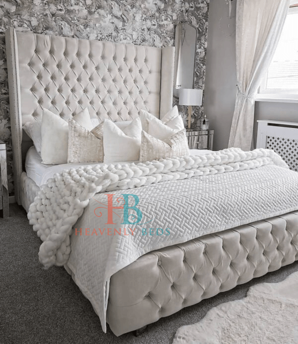 Tall velvet bed deals frame