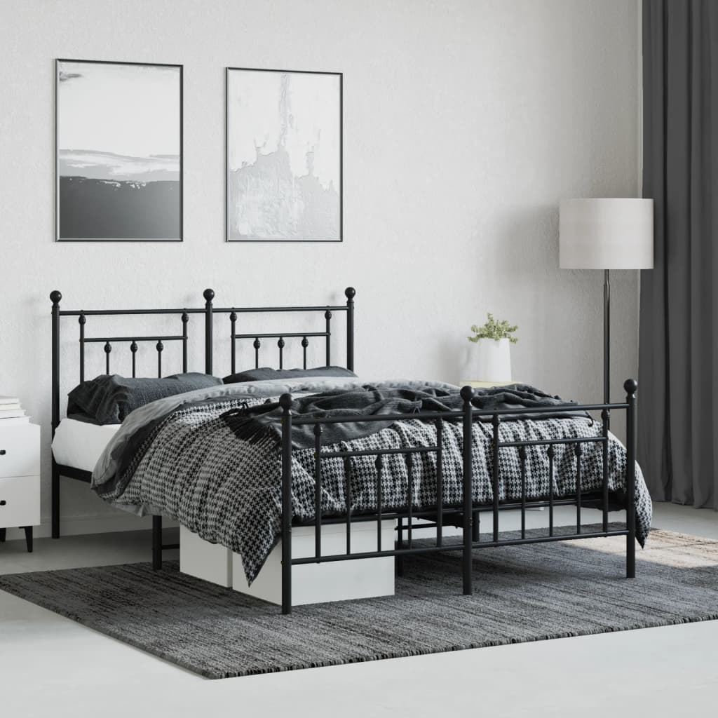 Metal Bed Frame without Mattress with Footboard Black 150x200cm