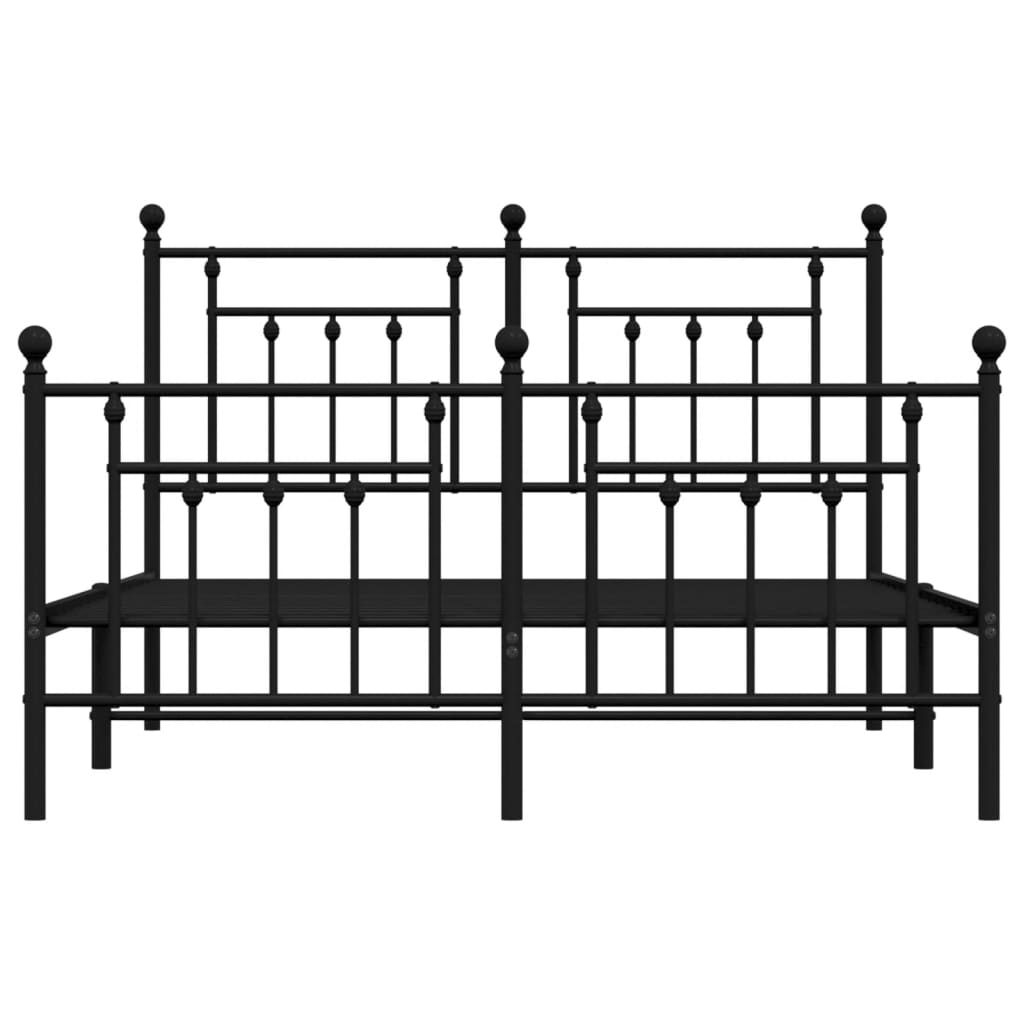 Metal Bed Frame without Mattress with Footboard Black 150x200cm