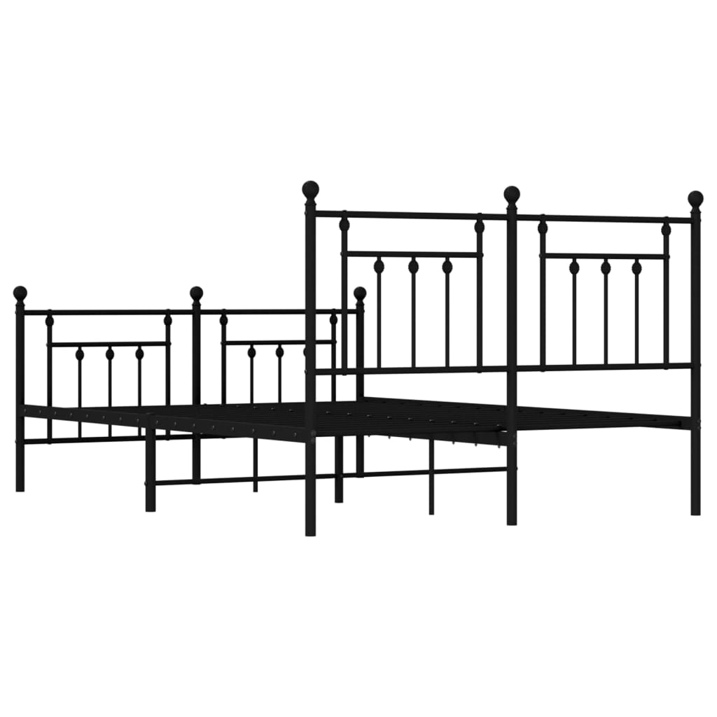 Metal Bed Frame without Mattress with Footboard Black 150x200cm