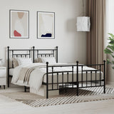 Metal Bed Frame without Mattress with Footboard Black 150x200cm