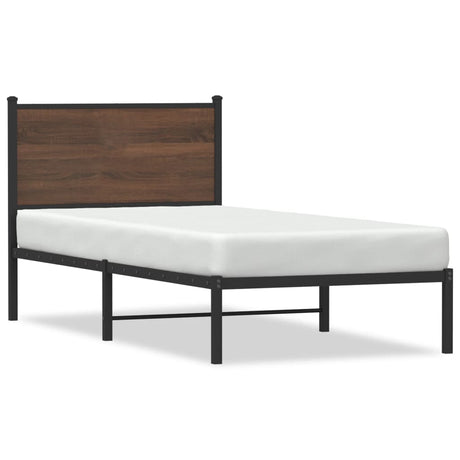Metal Bed Frame without Mattress Brown Oak 90x190 cm Single