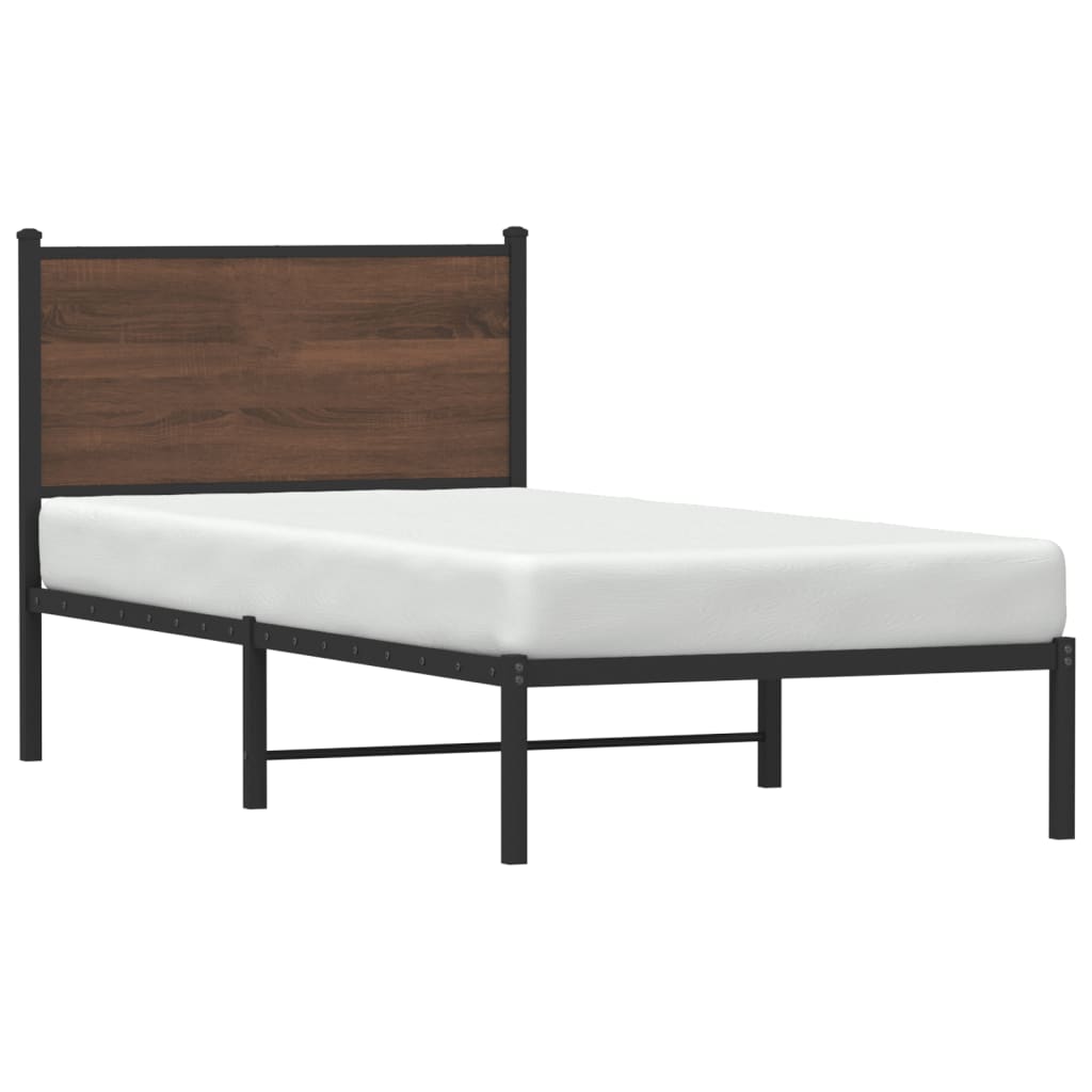 Metal Bed Frame without Mattress Brown Oak 90x190 cm Single