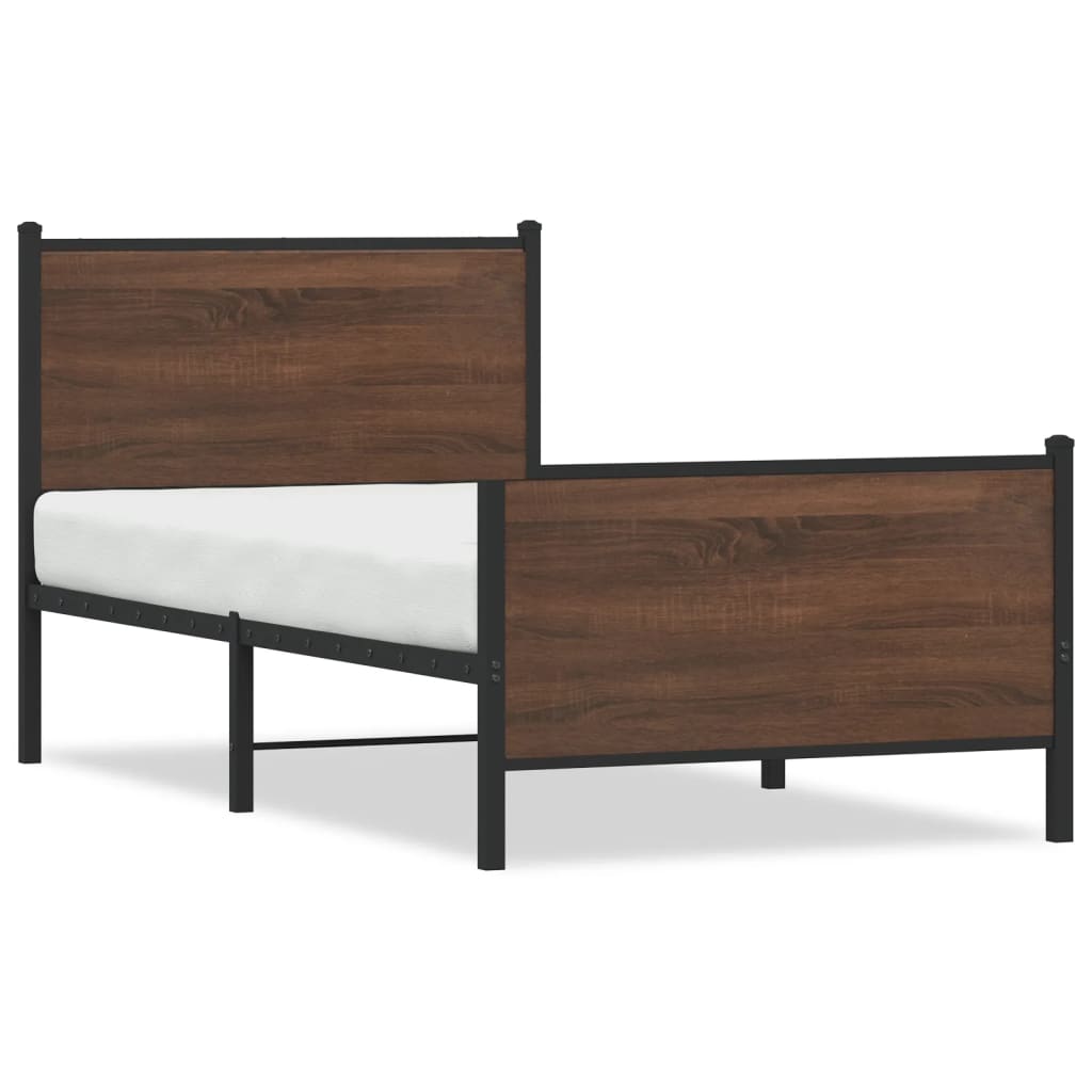 Metal Bed Frame without Mattress Brown Oak 75x190 cm Small Single