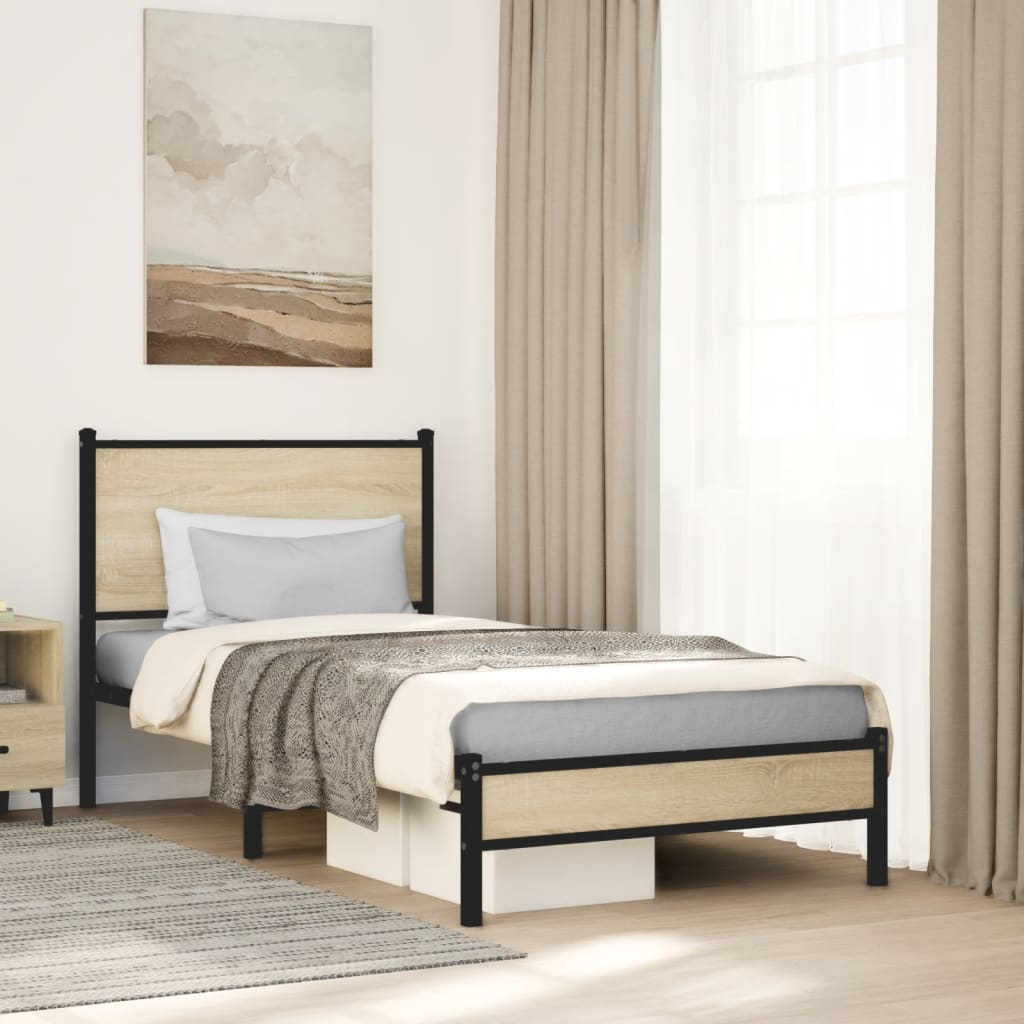 Metal Bed Frame without Mattress Sonoma Oak 80x200 cm