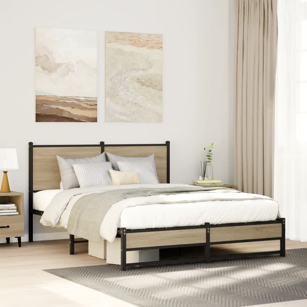 Metal Bed Frame without Mattress Sonoma Oak 140x190 cm