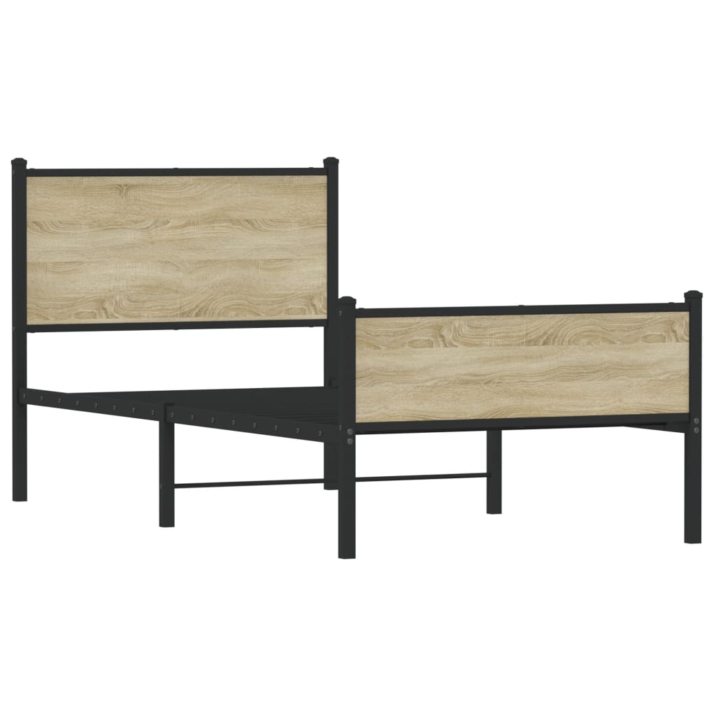 Metal Bed Frame without Mattress Sonoma Oak 100x190 cm