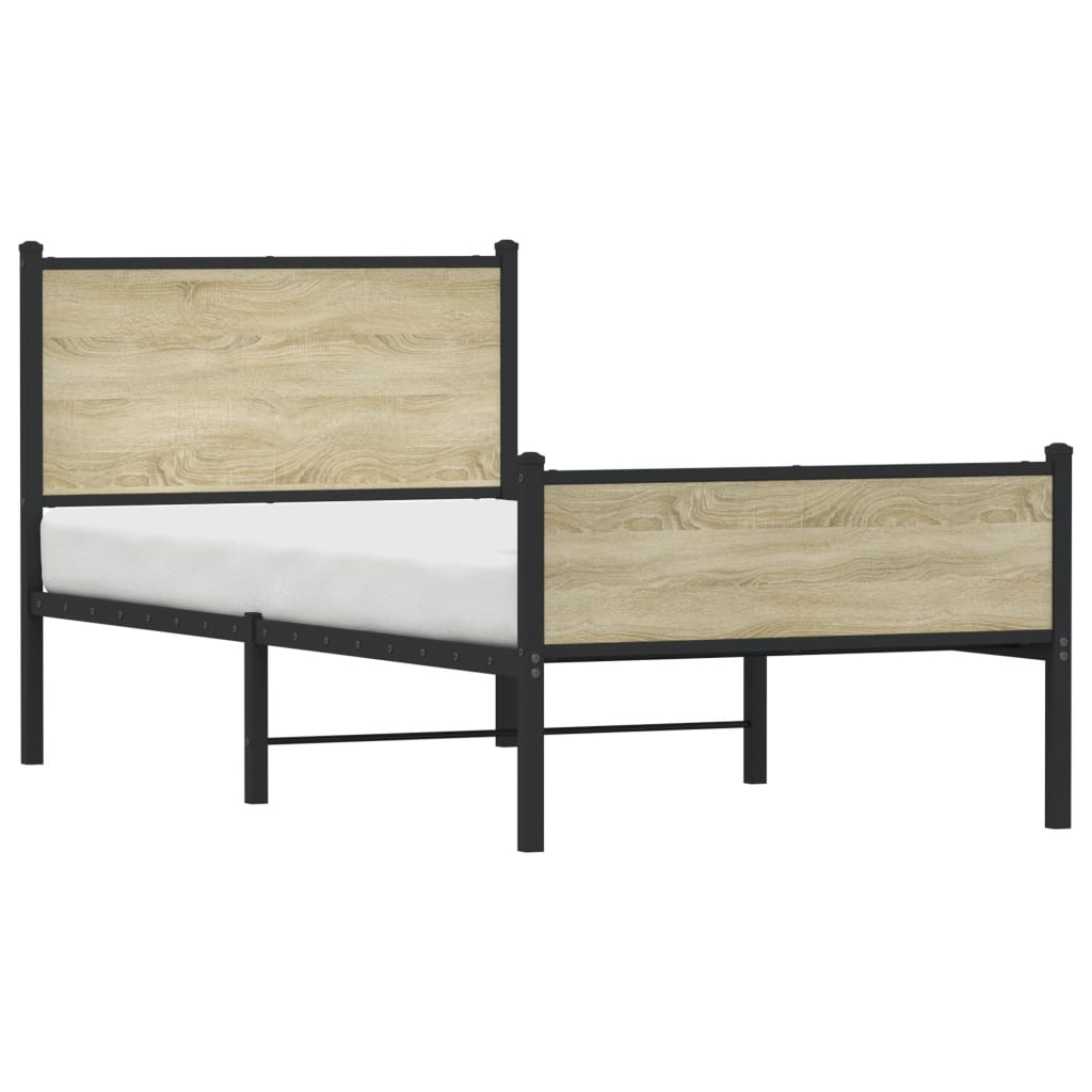 Metal Bed Frame without Mattress Sonoma Oak 100x190 cm