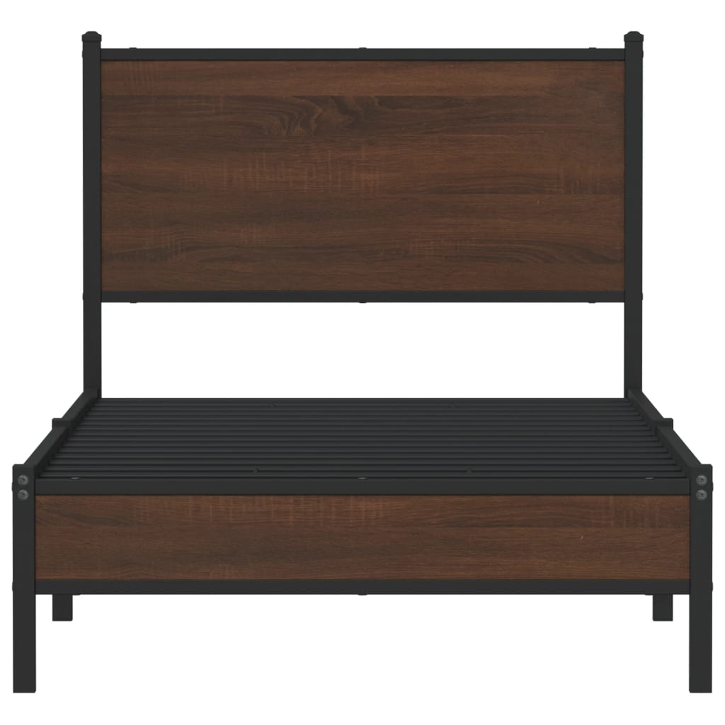 Metal Bed Frame without Mattress Brown Oak 75x190 cm Small Single