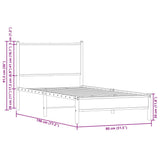Metal Bed Frame without Mattress Brown Oak 75x190 cm Small Single