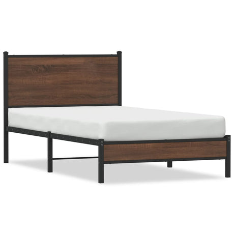 Metal Bed Frame without Mattress Brown Oak 100x190 cm