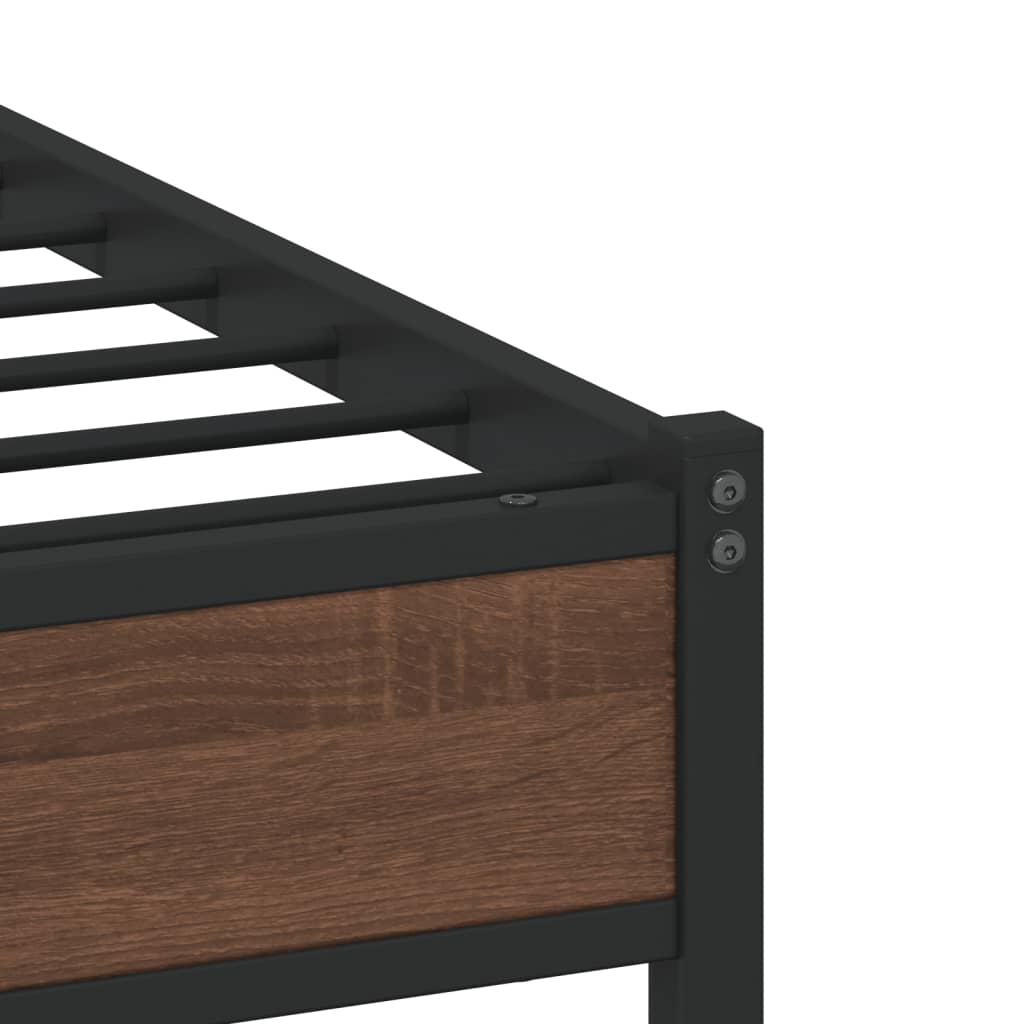 Metal Bed Frame without Mattress Brown Oak 75x190 cm Small Single