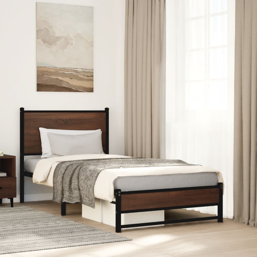 Metal Bed Frame without Mattress Brown Oak 75x190 cm Small Single