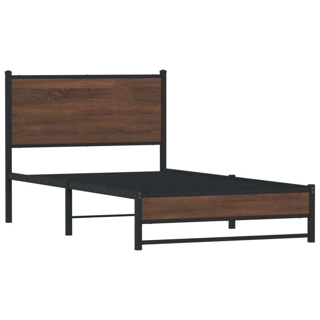 Metal Bed Frame without Mattress Brown Oak 107x203 cm