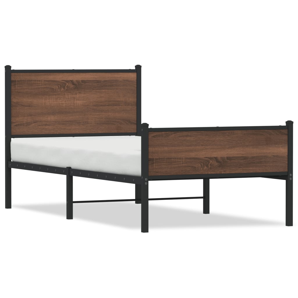 Metal Bed Frame without Mattress Brown Oak 75x190 cm Small Single