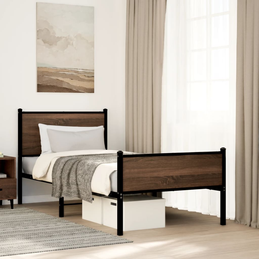 Metal Bed Frame without Mattress Brown Oak 75x190 cm Small Single