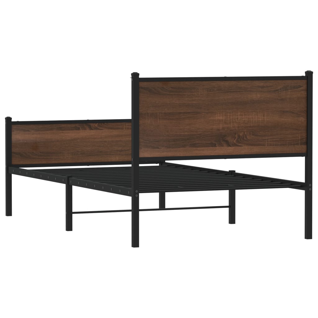 Metal Bed Frame without Mattress Brown Oak 100x190 cm