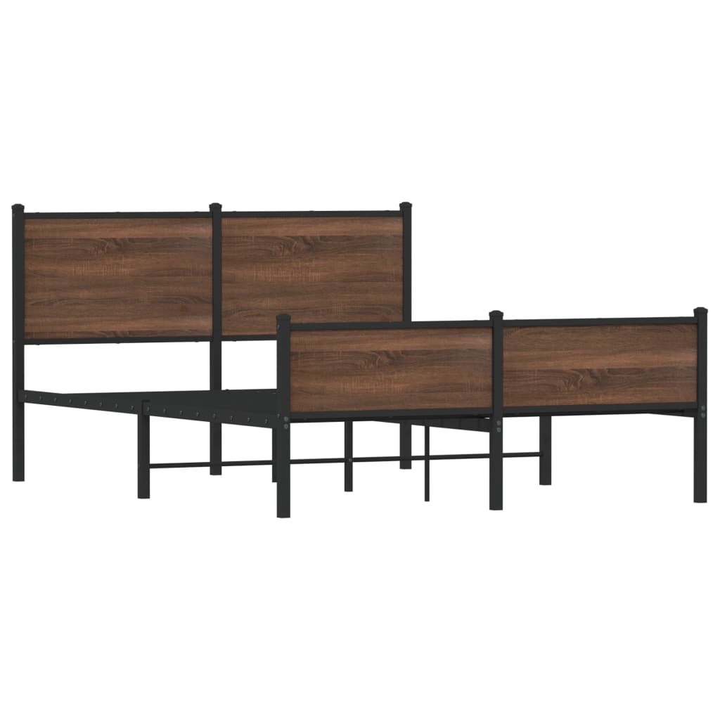 Metal Bed Frame without Mattress Brown Oak 140x200 cm