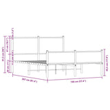 Metal Bed Frame without Mattress Brown Oak 140x200 cm