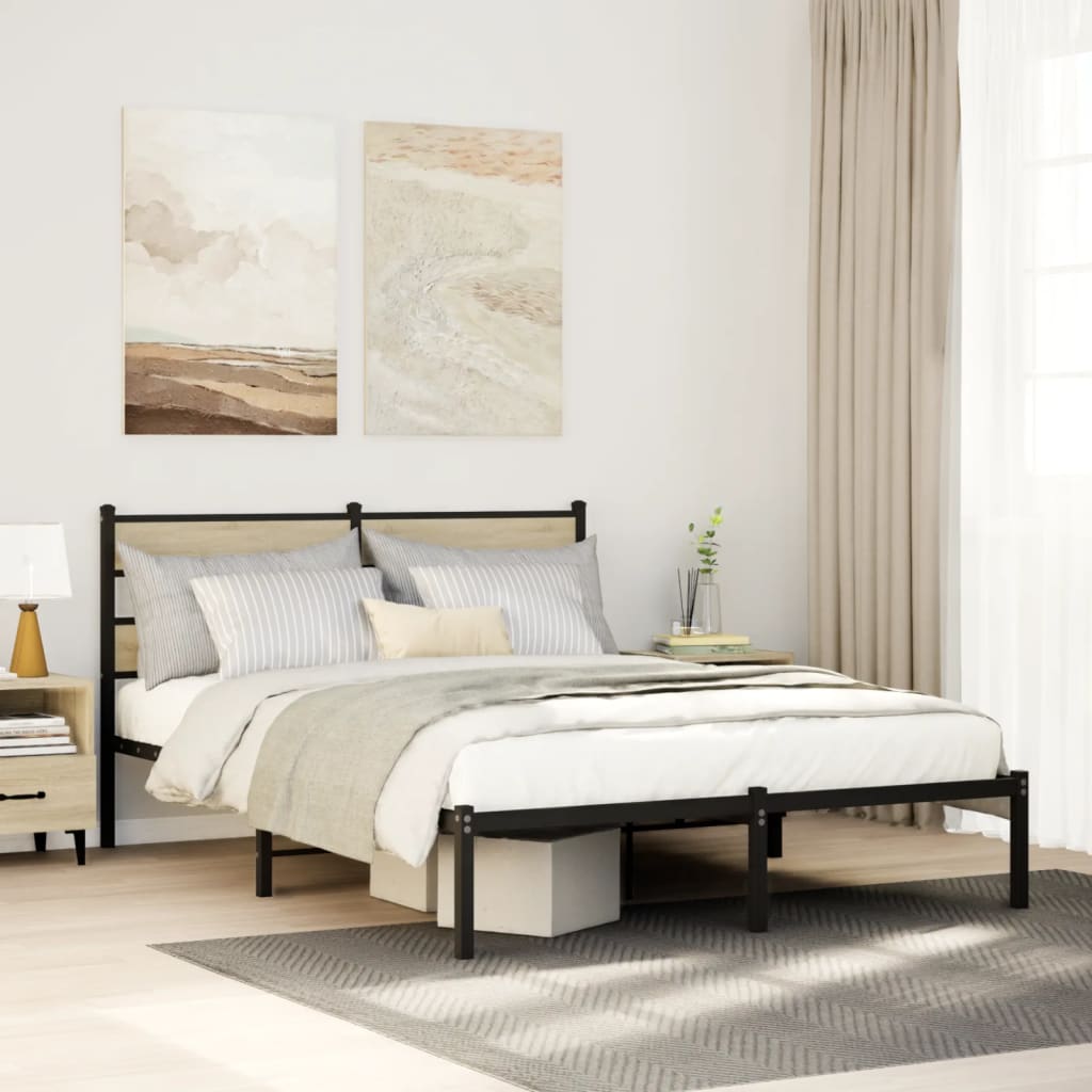 Metal Bed Frame without Mattress Sonoma Oak 140x200 cm