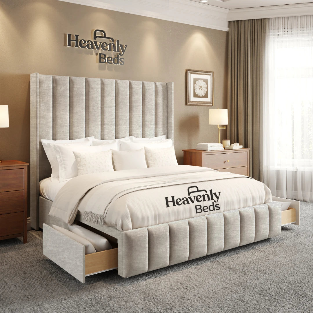 Aero Wingback Divan Bed With Drawer Storage - Heavenlybeds