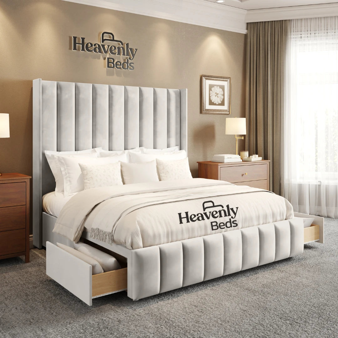 Aero Wingback Divan Bed With Drawer Storage - Heavenlybeds