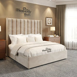 Wingback Divan Double Bed With Drawer Storage in Cream Plush Velvet 