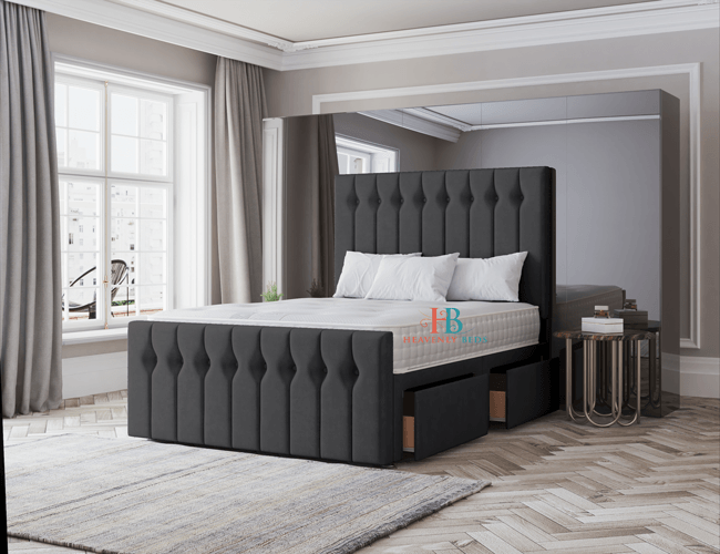 Sloane Divan Bed With Headboard 6ft Superking Black Soft Velvet Heavenlybeds