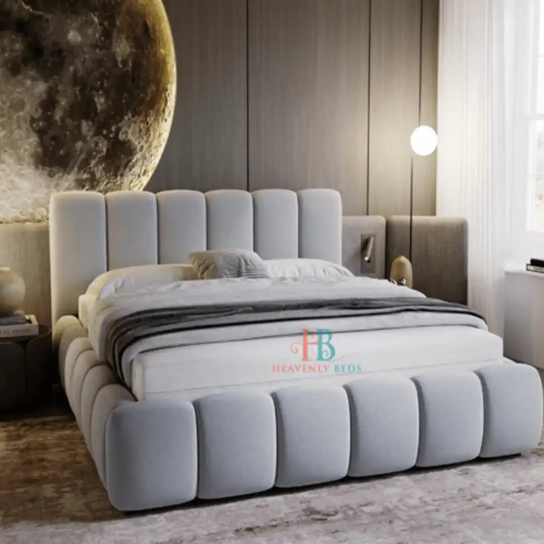 Bubble Padded Bed Frame - 4ft6 Double - Cream Velvet – Heavenlybeds