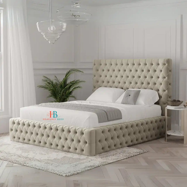 Washington Chesterfield Ottoman Bed - 5ft Kingsize - Cream Plush ...