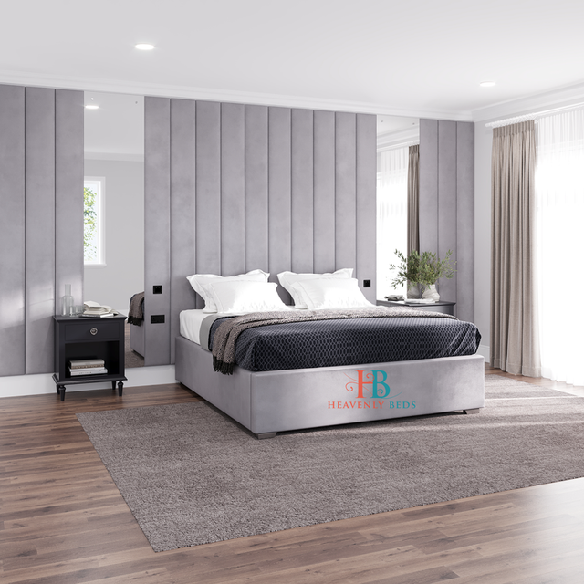 Grey wall panels mirror bed set