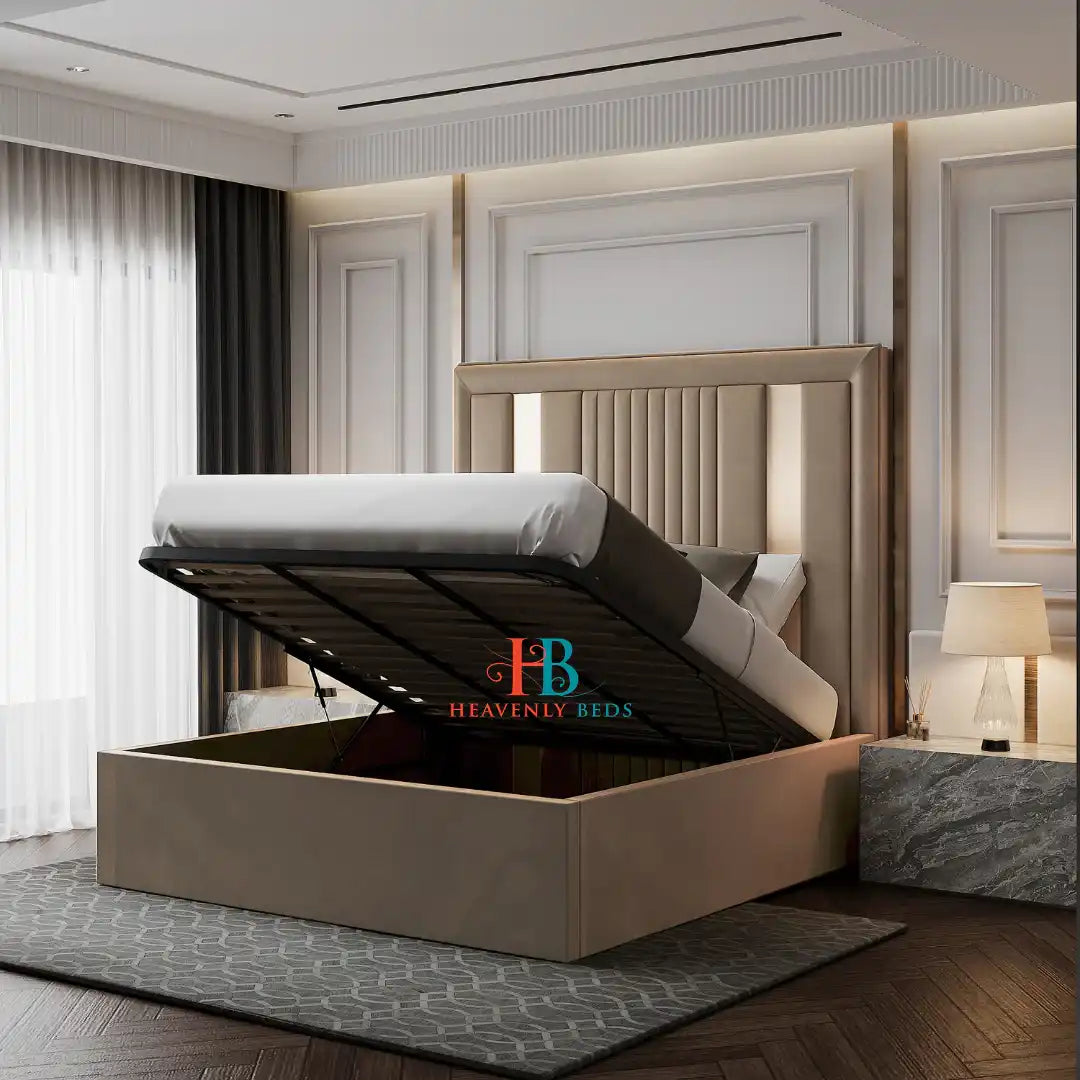 Luxury Bed Frame with ottoman gas lift made by Heavenlybeds