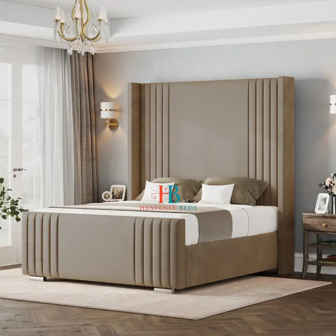 Venice Wingback Storage Bed Frame - Mink Plush Velvet - Heavenlybeds