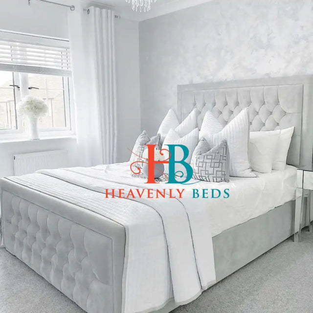 Sage Fabric Chesterfield Bedframe Choose Your Base Height - Heavenlybeds