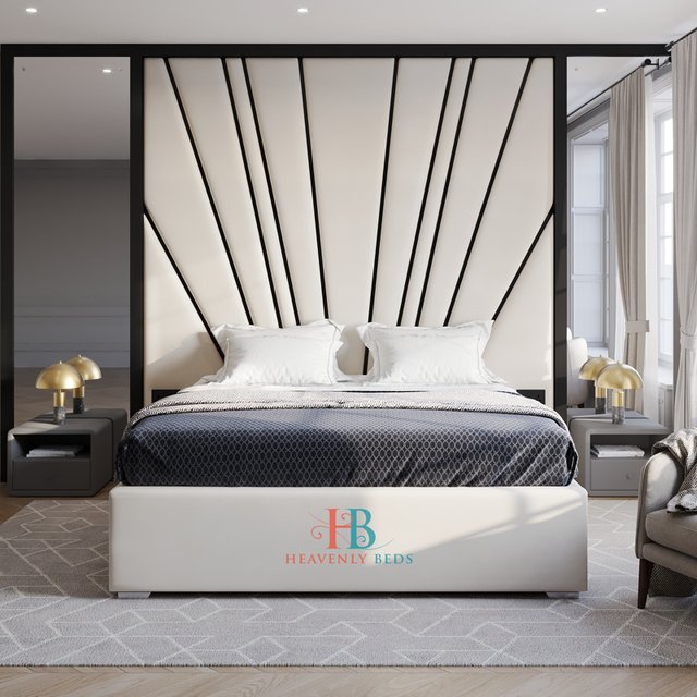 Bedroom with a wall panel bed and cream fabric finish