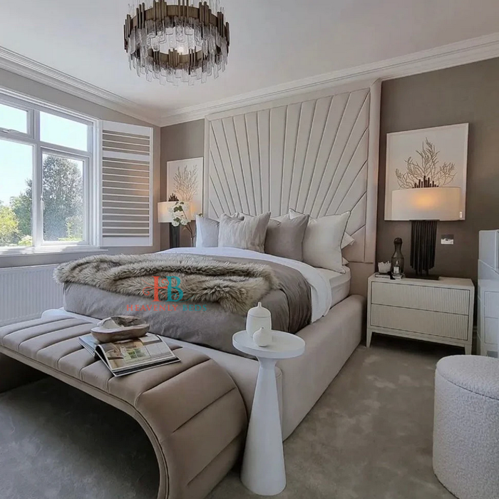 Paige Luxury Bed Frame Pictured With 80 Tall Headboard