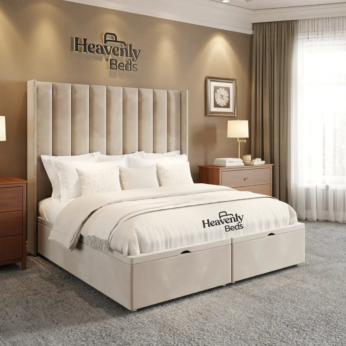 Wingback Divan Ottoman Bed Frame - High Headboard