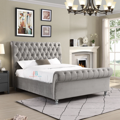 grey sleigh bed 6ft superking