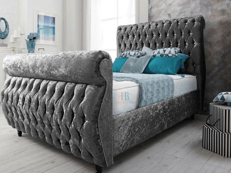 Asher Chesterfield Sleigh Swan Bed Frame