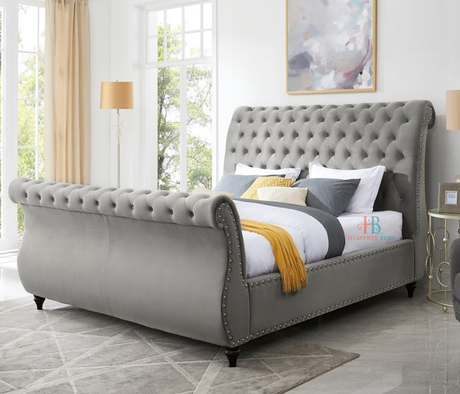 grey sleigh bed with storage kingsize