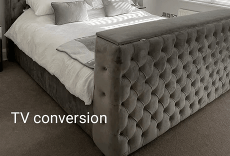 TV Beds | 4ft6 Double TV Bed With Remote | Grey Velvet