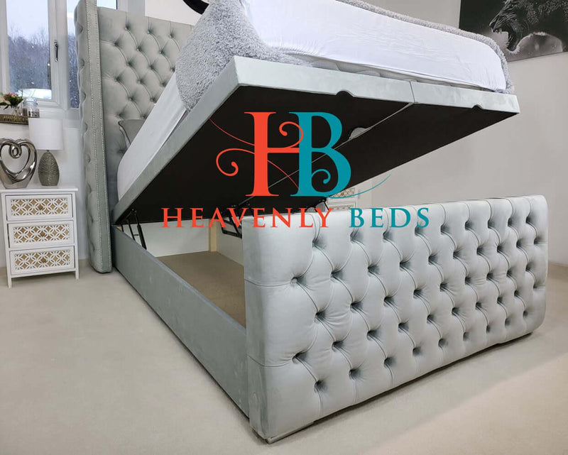 Evista Wingback Bed Frame with 70" Tall Headboard & Ottoman Storage EXCLUSIVE