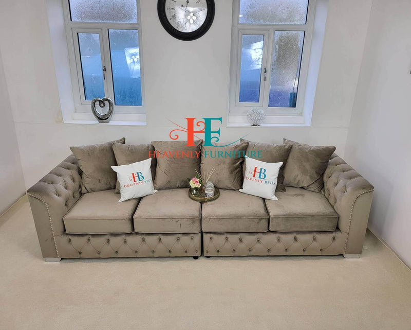 Florence Mink Studded 4 Seater Chesterfield Sofa Scatterback Available in 5/6/7 Seater
