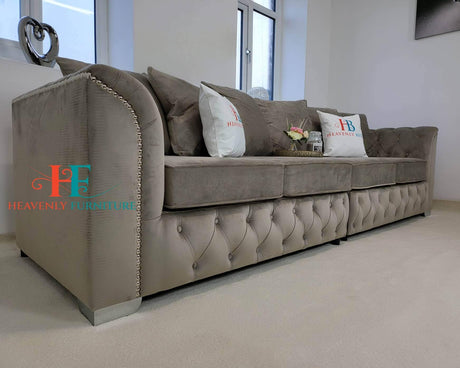 Florence Mink Studded 4 Seater Chesterfield Sofa Scatterback Available in 5/6/7 Seater
