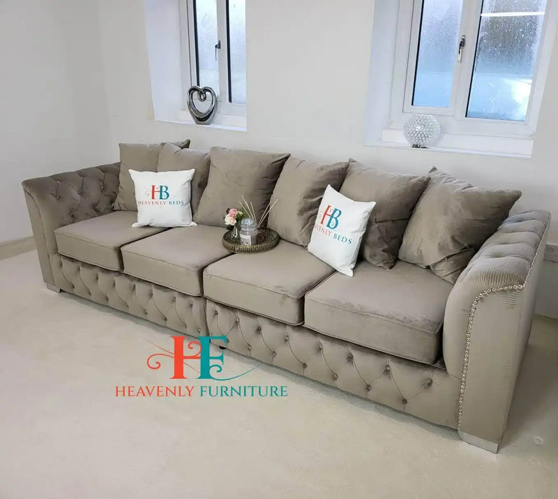 Florence Mink Studded 4 Seater Chesterfield Sofa Scatterback Available in 5/6/7 Seater