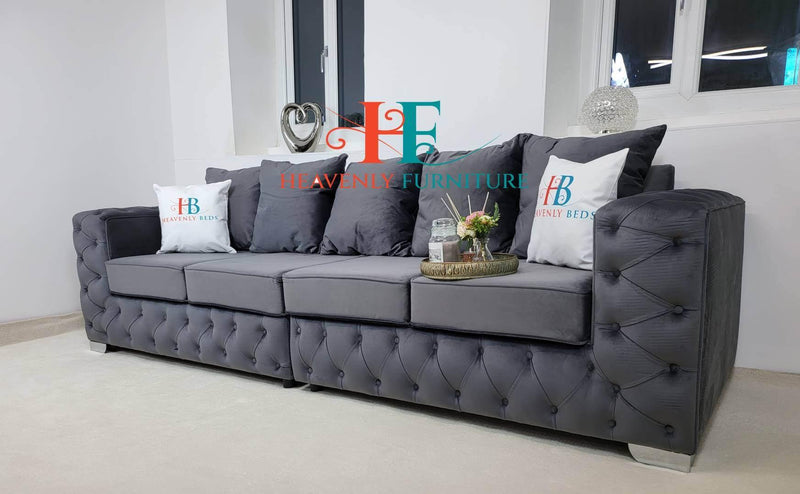 Florence Grey 4 Seater Chesterfield Sofa Fullback Available in 5/6/7 Seater